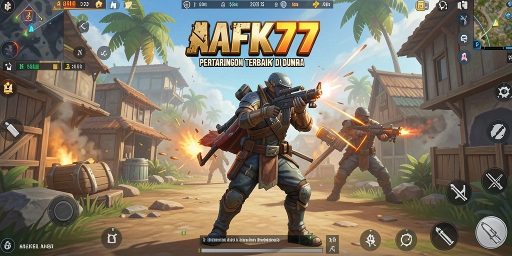 Tampilan aksi seru dalam gameplay Battle Royale AFK77.