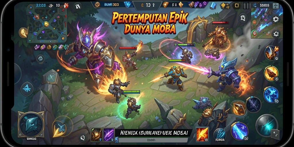 Tampilan gameplay MOBA yang seru dalam BUMI303.