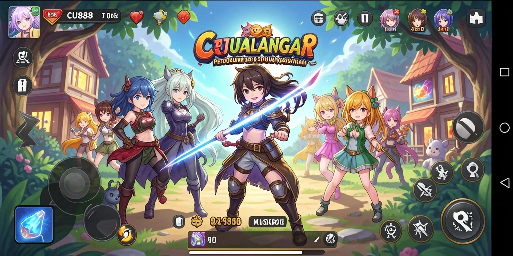 Tampilan gameplay seru dari CU888 dengan karakter anime ikonik.