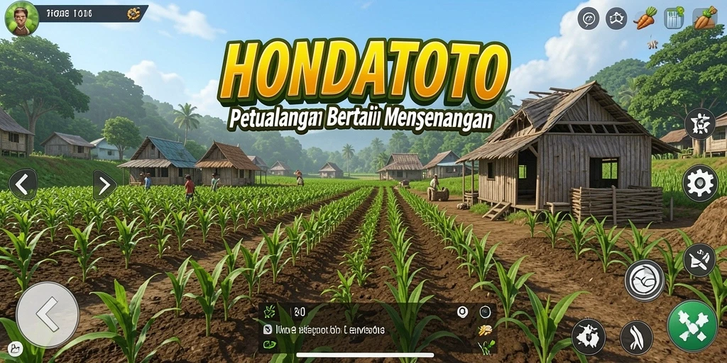 Tampilan gameplay HONDATOTO dengan suasana ladang yang indah.