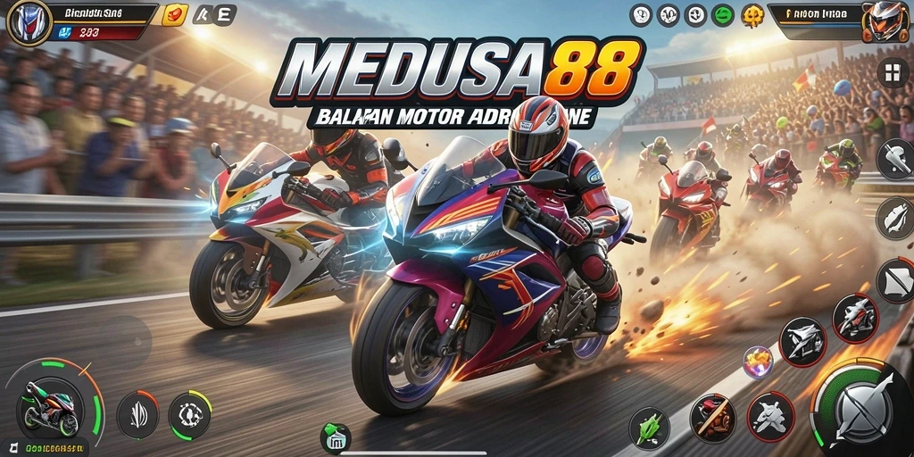 Gameplay seru dan menegangkan dari MEDUSA88 saat balapan motor.