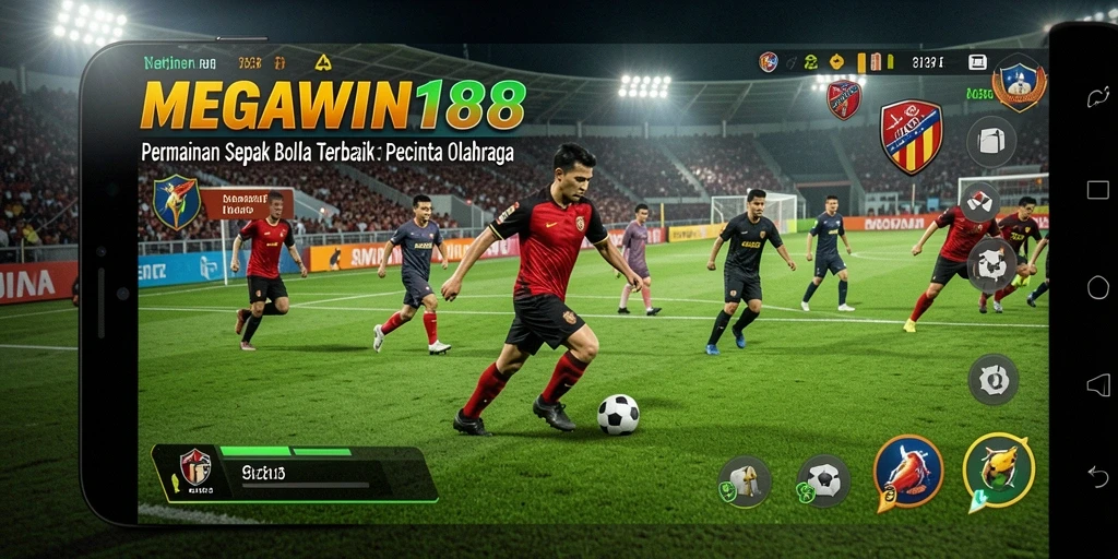 Tampilan gameplay seru di lapangan sepak bola.