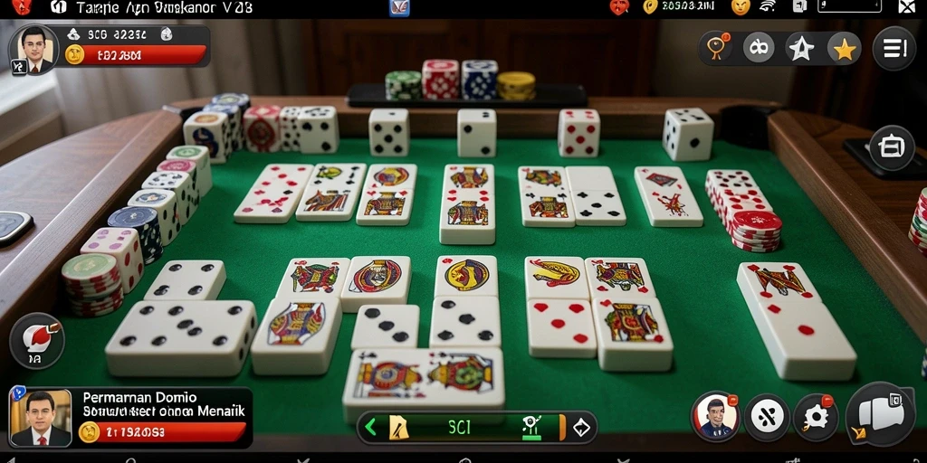 Tampilan gameplay seru dalam V21 saat bermain Domino.